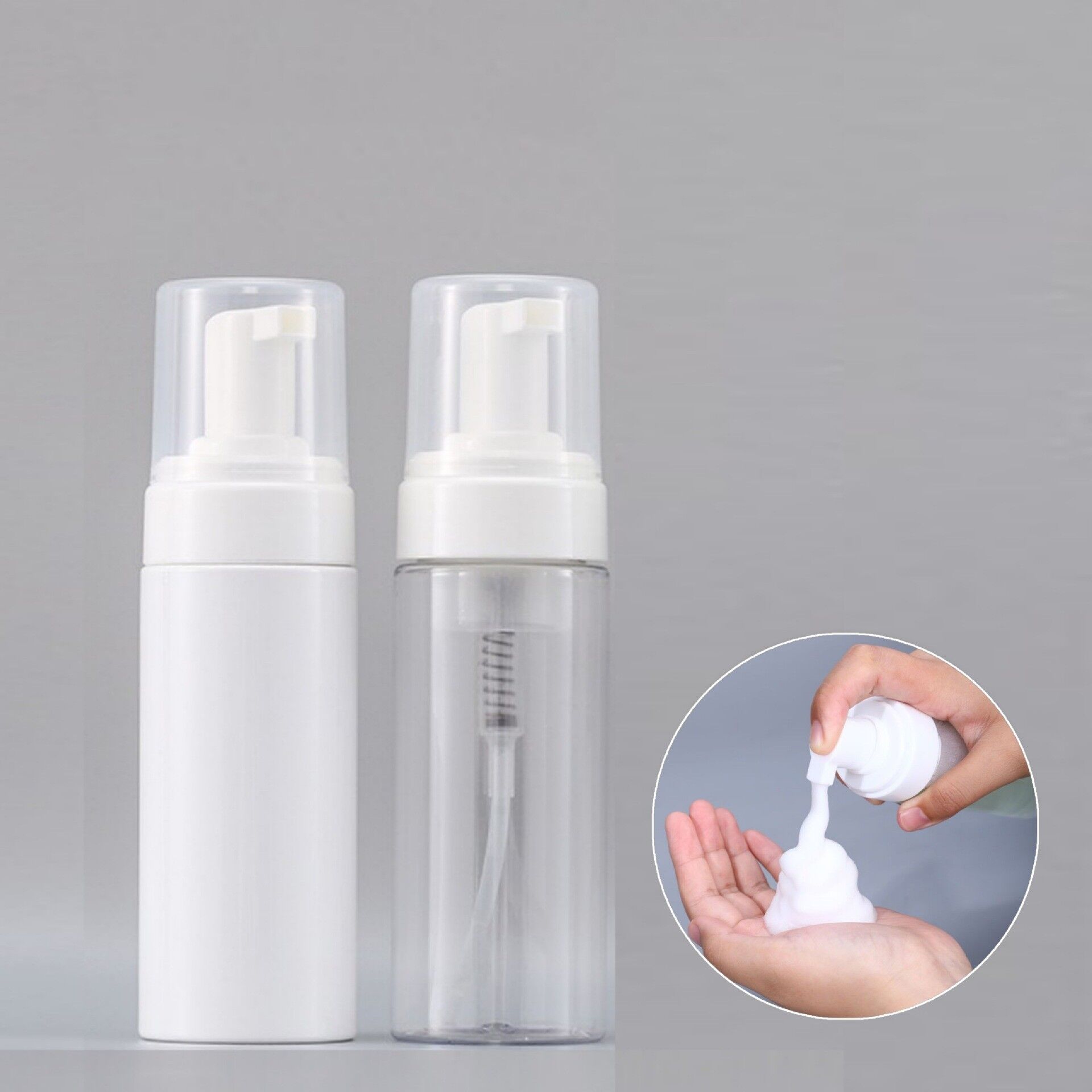 custom 80ml 100ml 150ml round PET foaming pump facial cleansing bottle